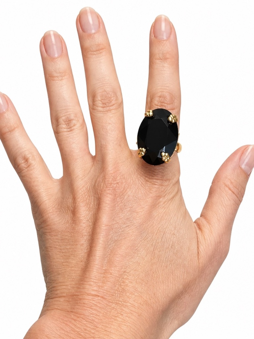 Glitz Mob -Black Oval Crystal Statement Ring-Preowned